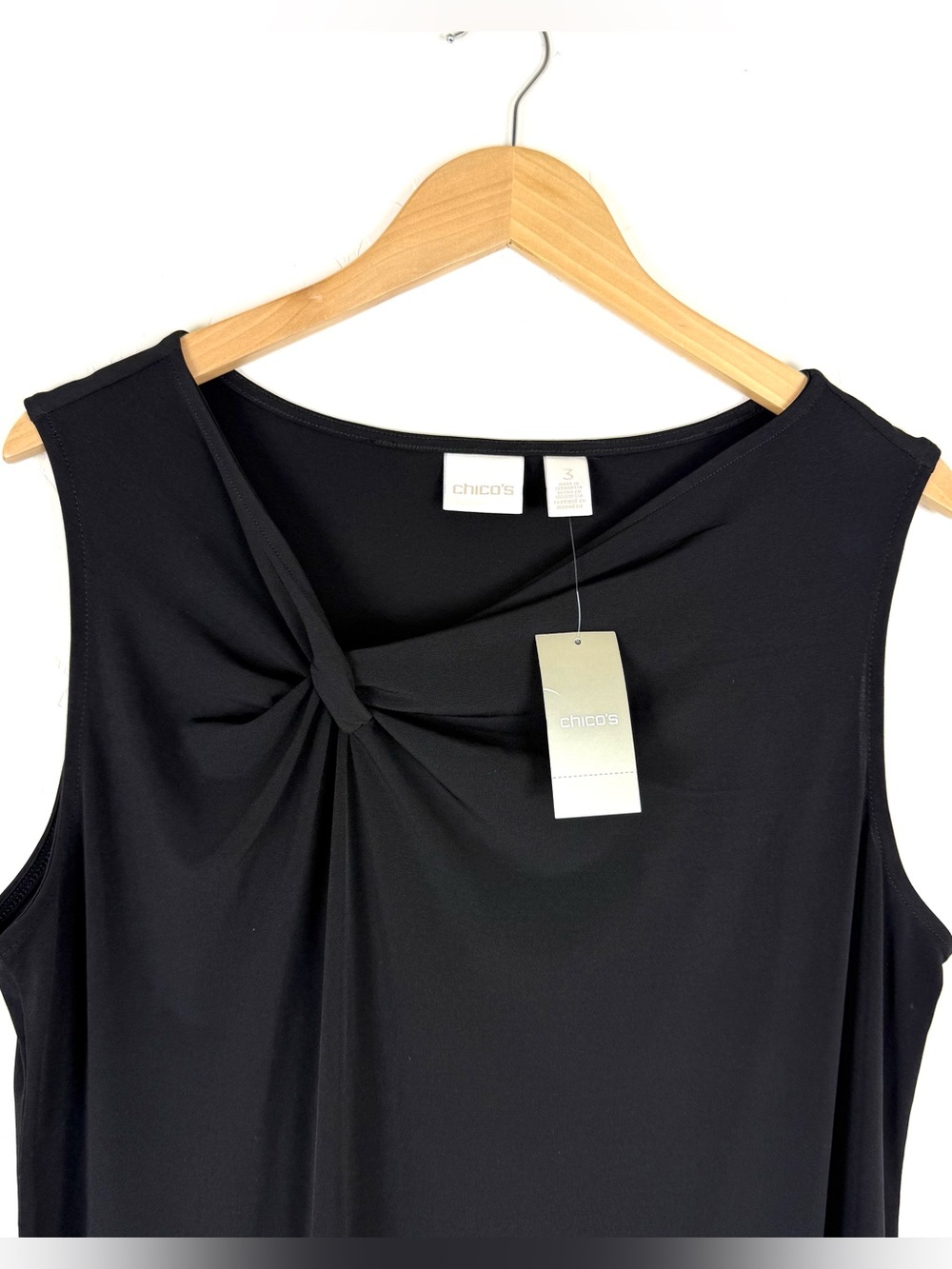 NWT Chico's Side Twist Neck Short Dress Solid Black, 3 | XL - Picture 2 of 7